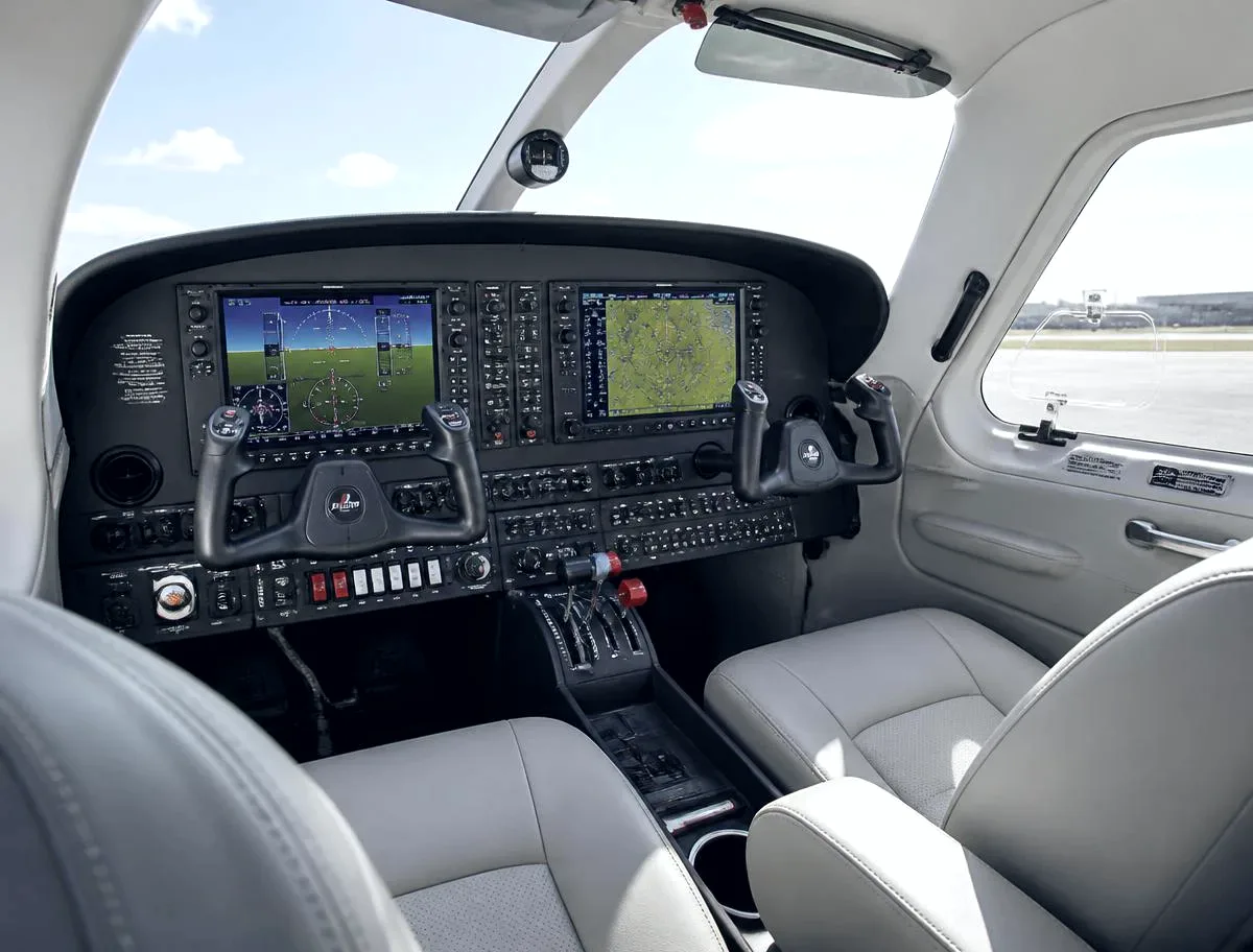The glass cockpit panel of a club training aircraft